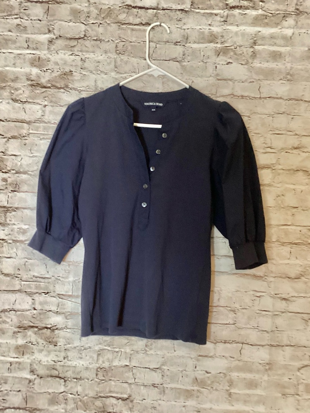 Veronica Beard navy Coralee puffed sleeve top - Picture 5 of 8